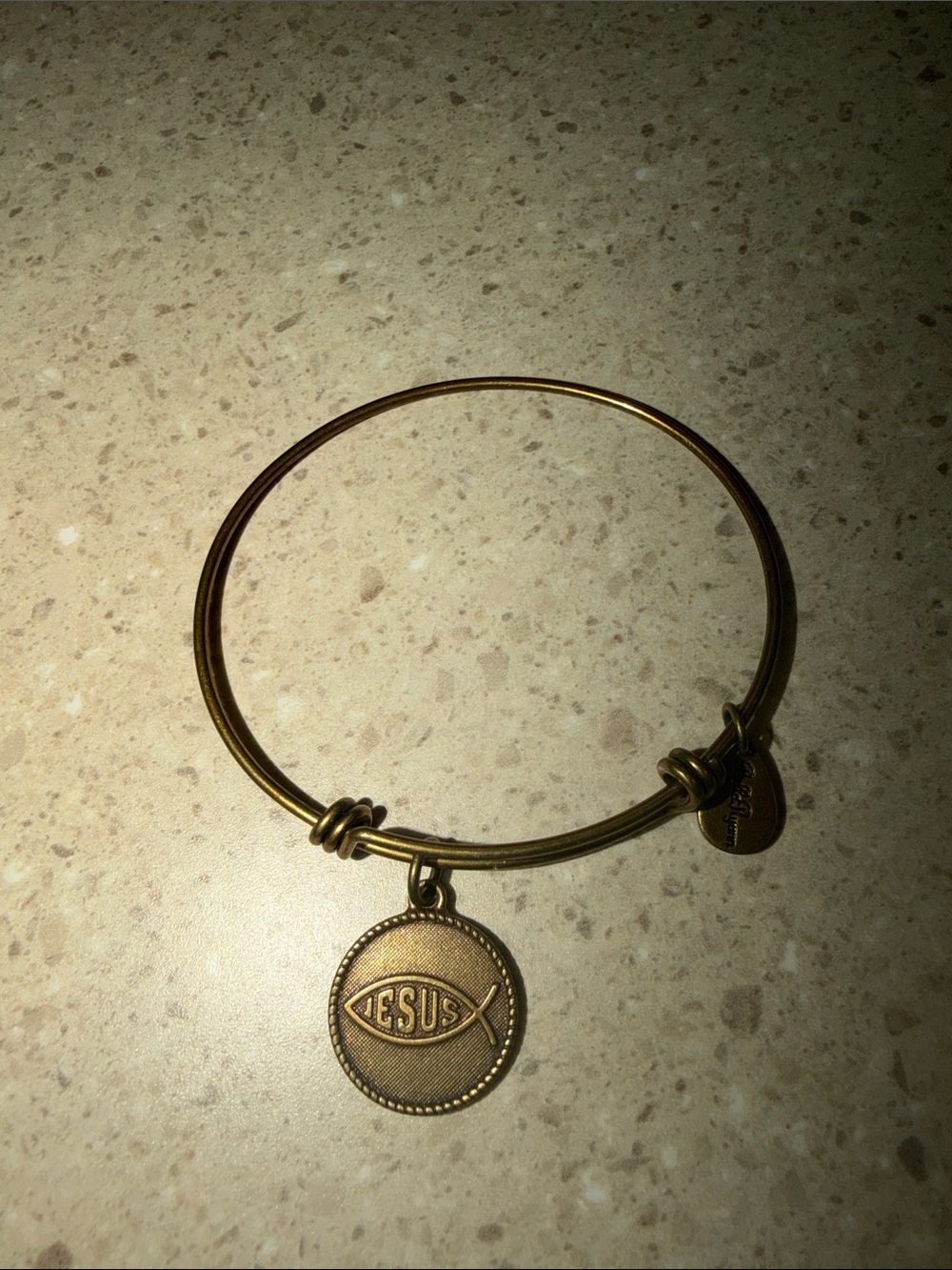 Gold-Tone Jesus Fish Charm Bangle Bracelet